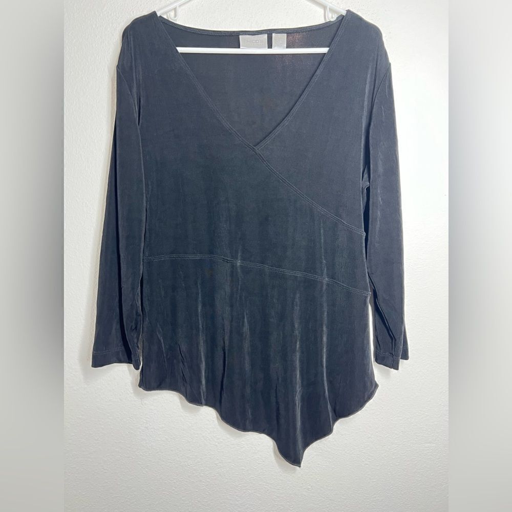 Chico's Travelers Women's Black Blouse V Neck Size Medium Chico’s Size 2